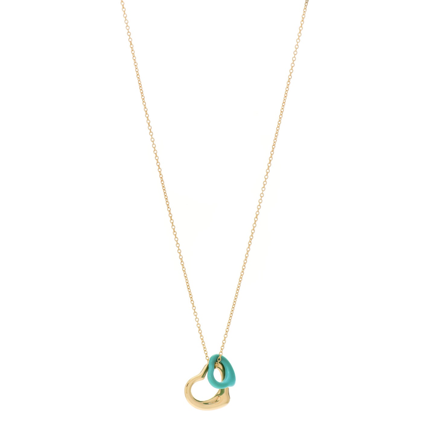 18K Yellow Gold Turquoise Elsa Peretti Double Open Heart Pendant Necklace