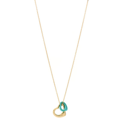 Tiffany 18K Yellow Gold Turquoise Elsa Peretti Double Open Heart Pendant Necklace 1 of 5