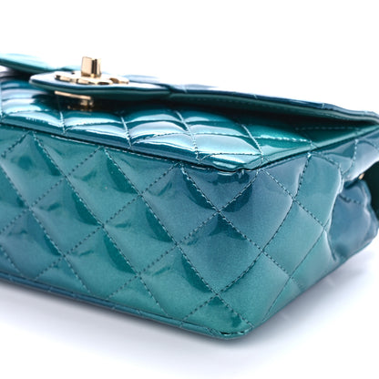 Chanel Shaded Patent Calfskin Quilted Mini Rectangular Flap Green Blue 9 of 9