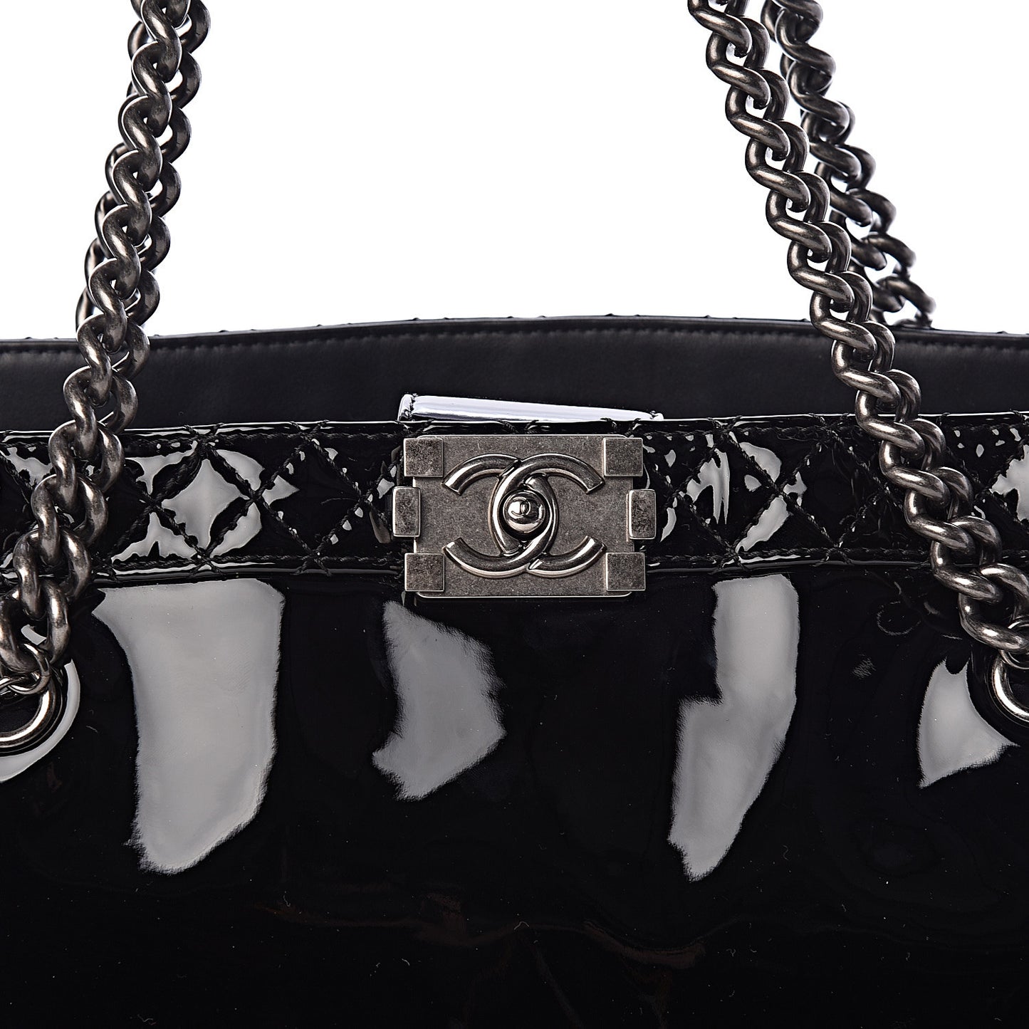 Patent Quilted Reverso Boy Tote Black