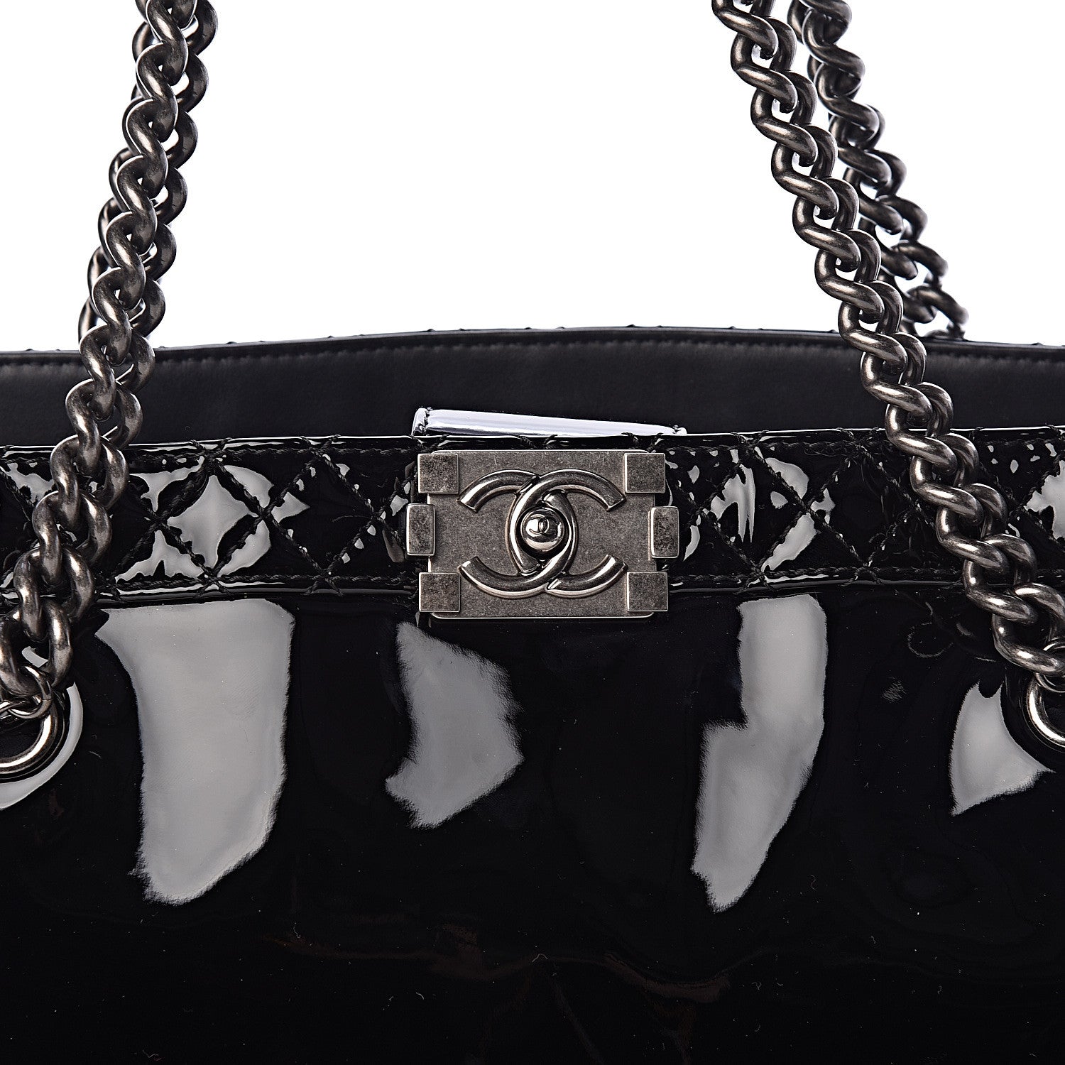 Chanel Patent Quilted Reverso Boy Tote Black 8 of 11