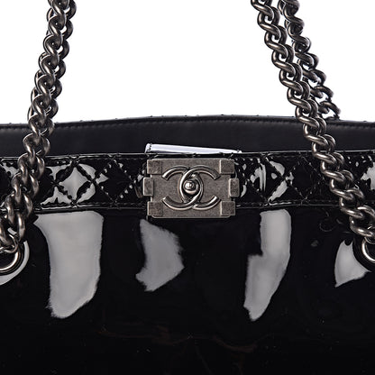 Chanel Patent Quilted Reverso Boy Tote Black 8 of 11