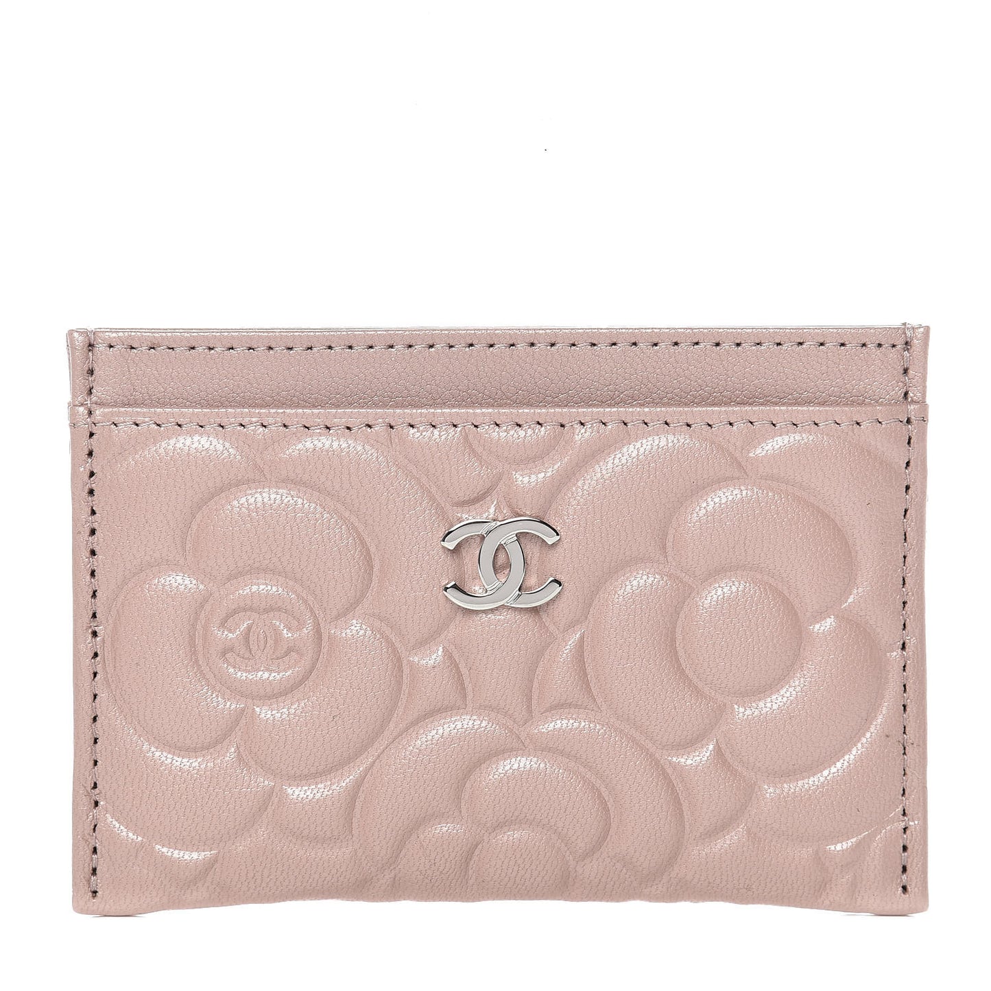 Goatskin Camellia Embossed Card Holder Light Pink