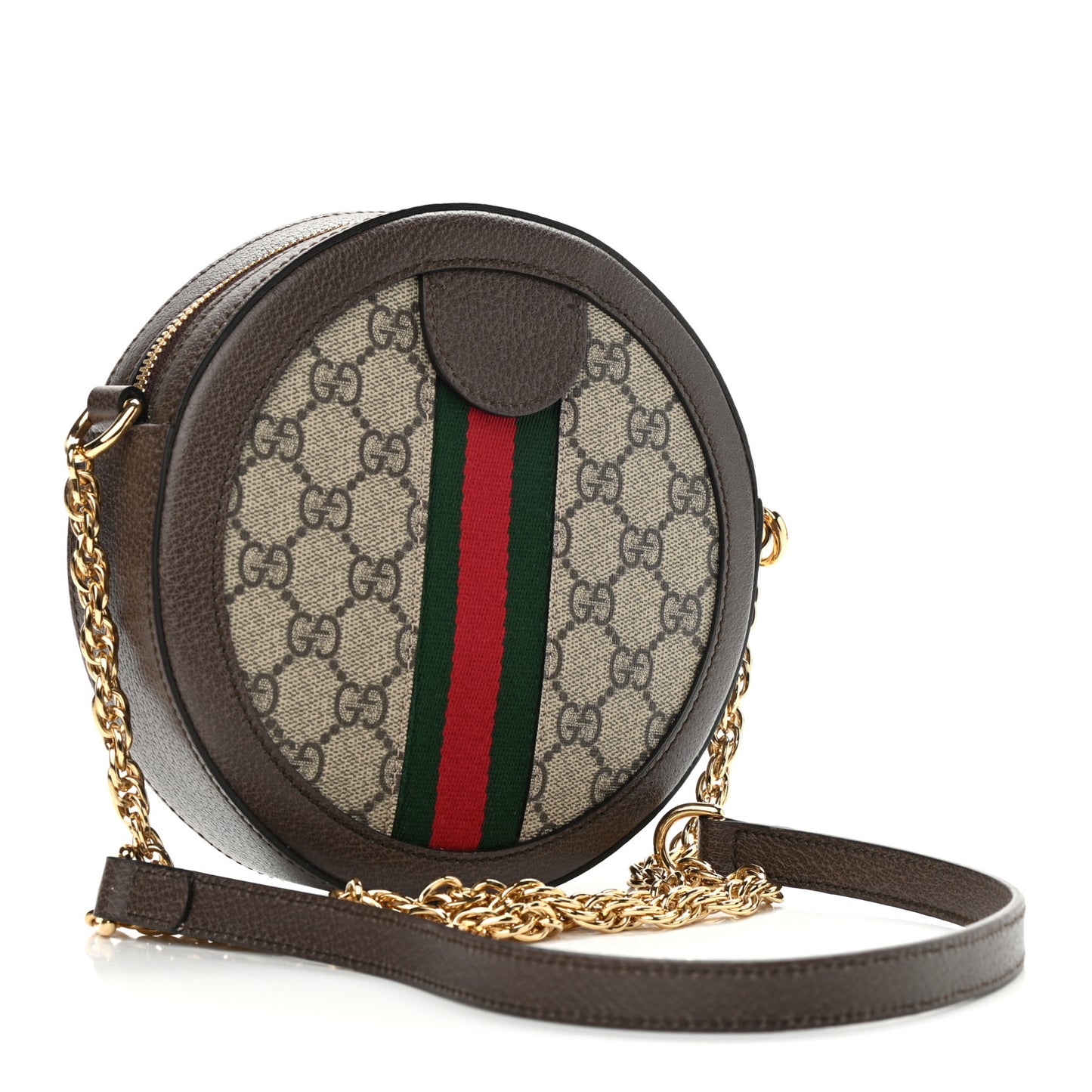 GG Supreme Monogram Web Mini Ophidia Round Shoulder Bag Brown