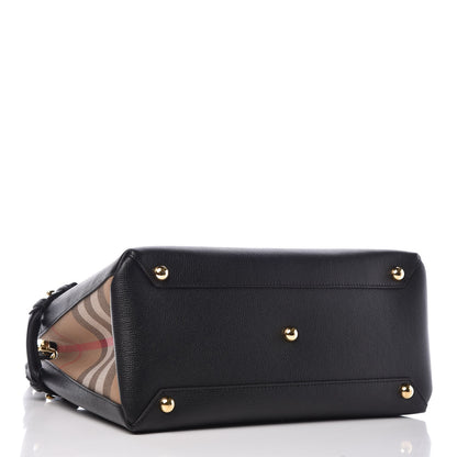Burberry Grainy Calfskin House Check Medium Banner Tote Black 5 of 22