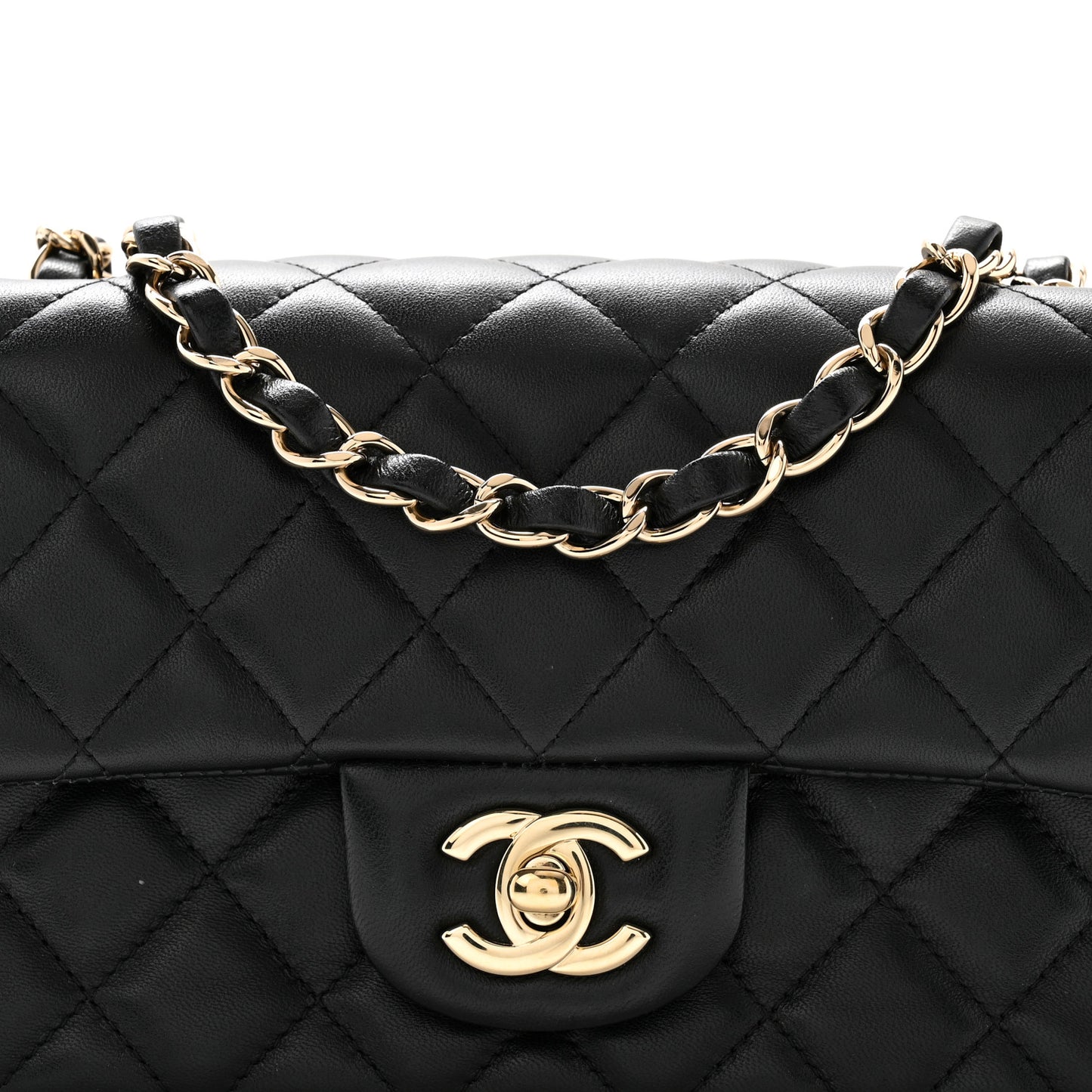 Lambskin Quilted Mini Rectangular Flap Black