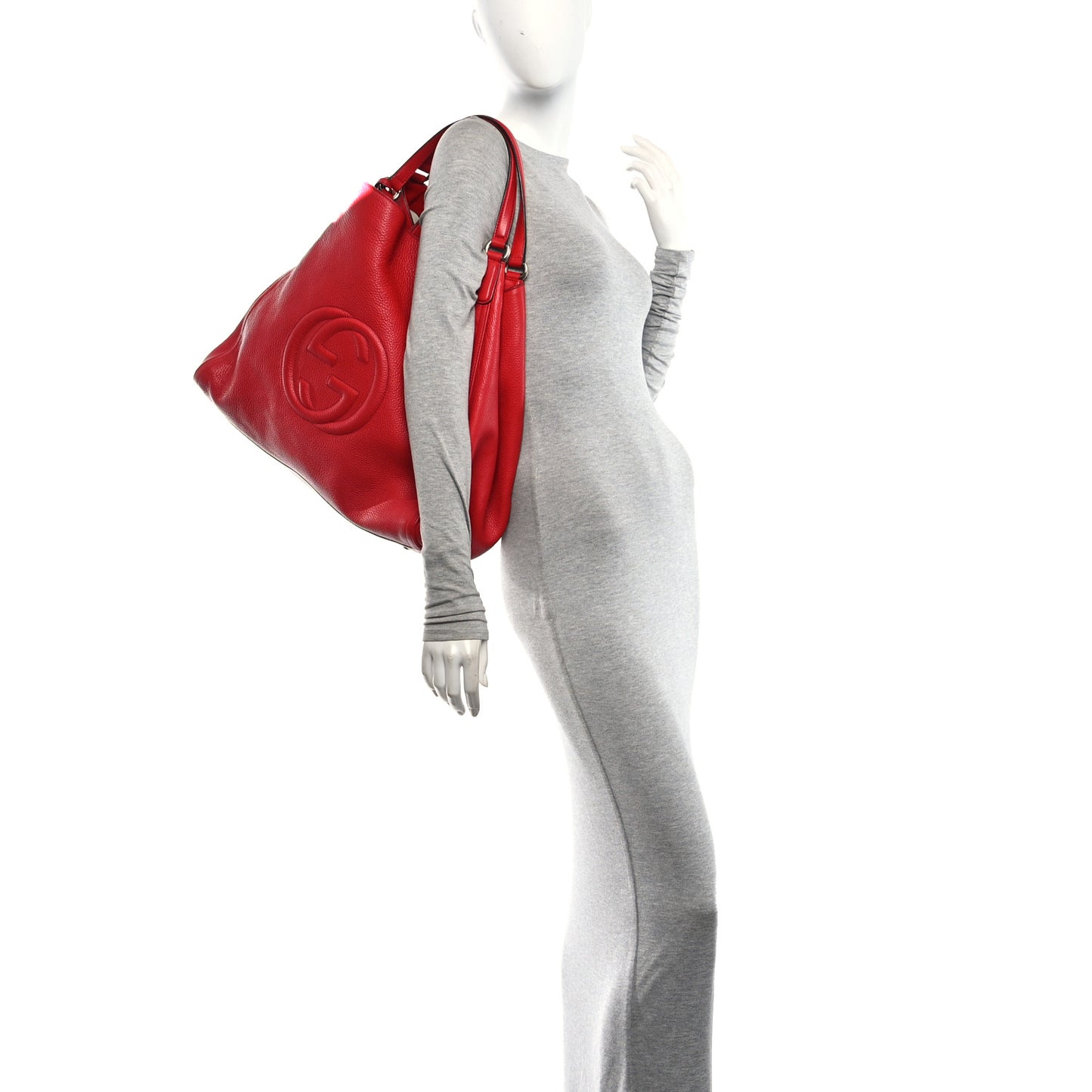 Pebbled Calfskin Large Soho Shoulder Bag Red