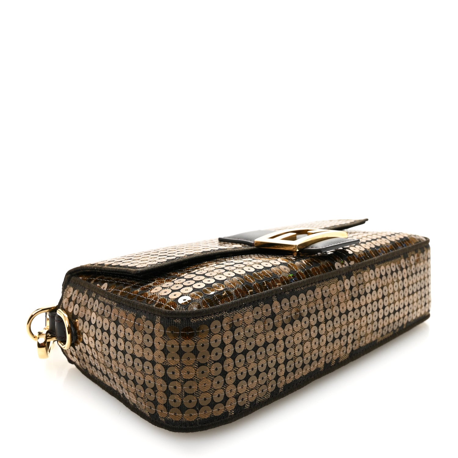 Fendi Fabric Jacquard Paillettes Vitello Seta FF 1974 Baguette Testa di Moro Real Ebano 4 of 10