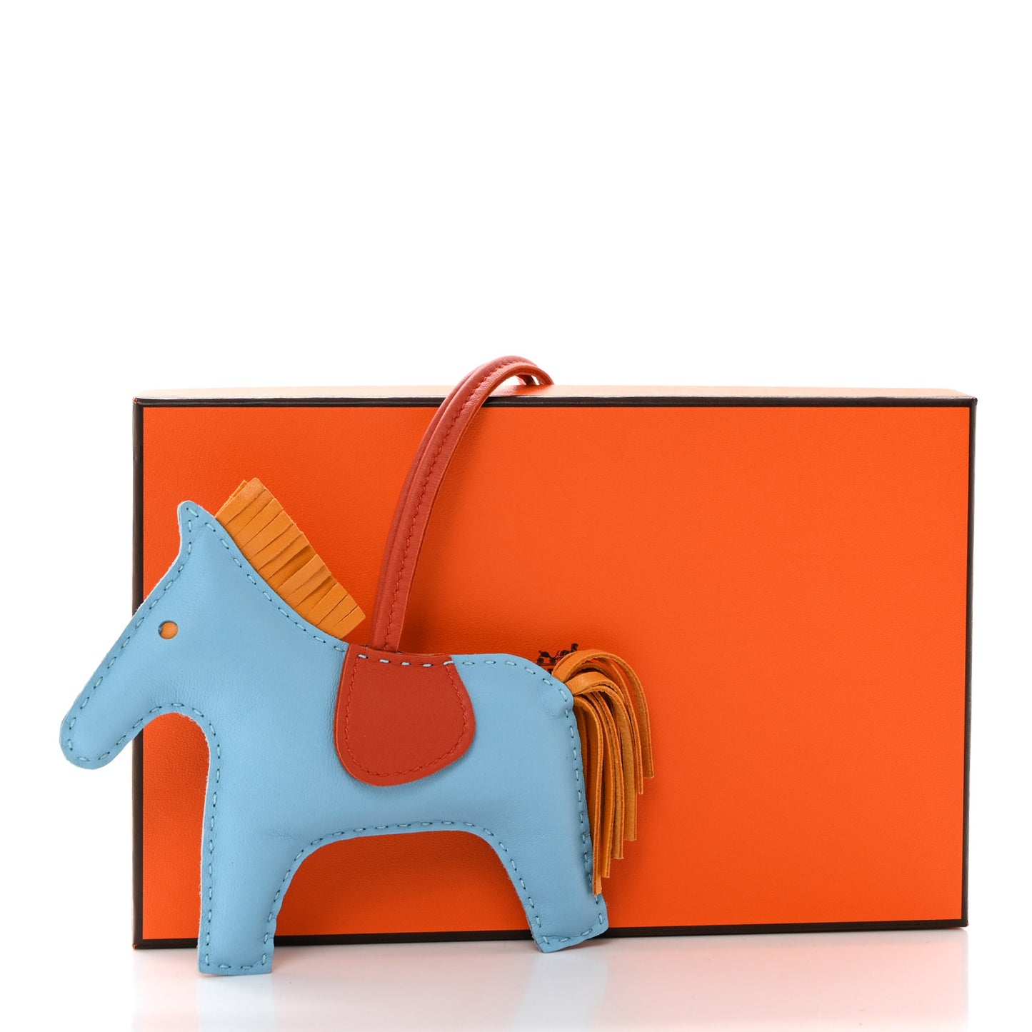 Milo Lambskin Grigri Rodeo Horse Bag Charm MM Celeste Naturel Bouton D'Or Cornaline
