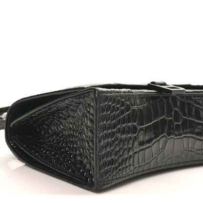 Balenciaga Shiny Calfskin Monochrome Crocodile Embossed Medium Hourglass Top Handle Bag Black 8 of 9
