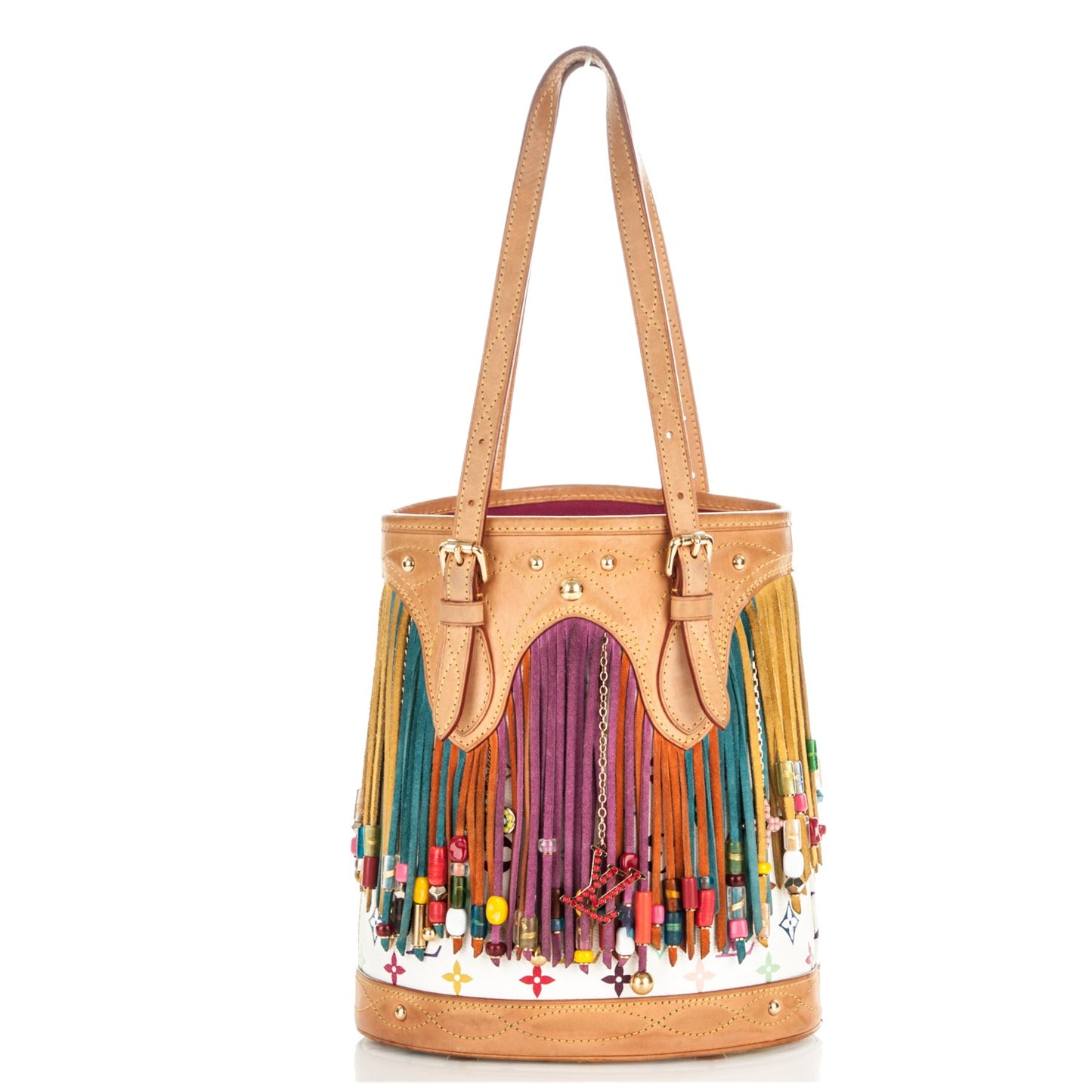 Monogram Multicolor Fringe Bucket White