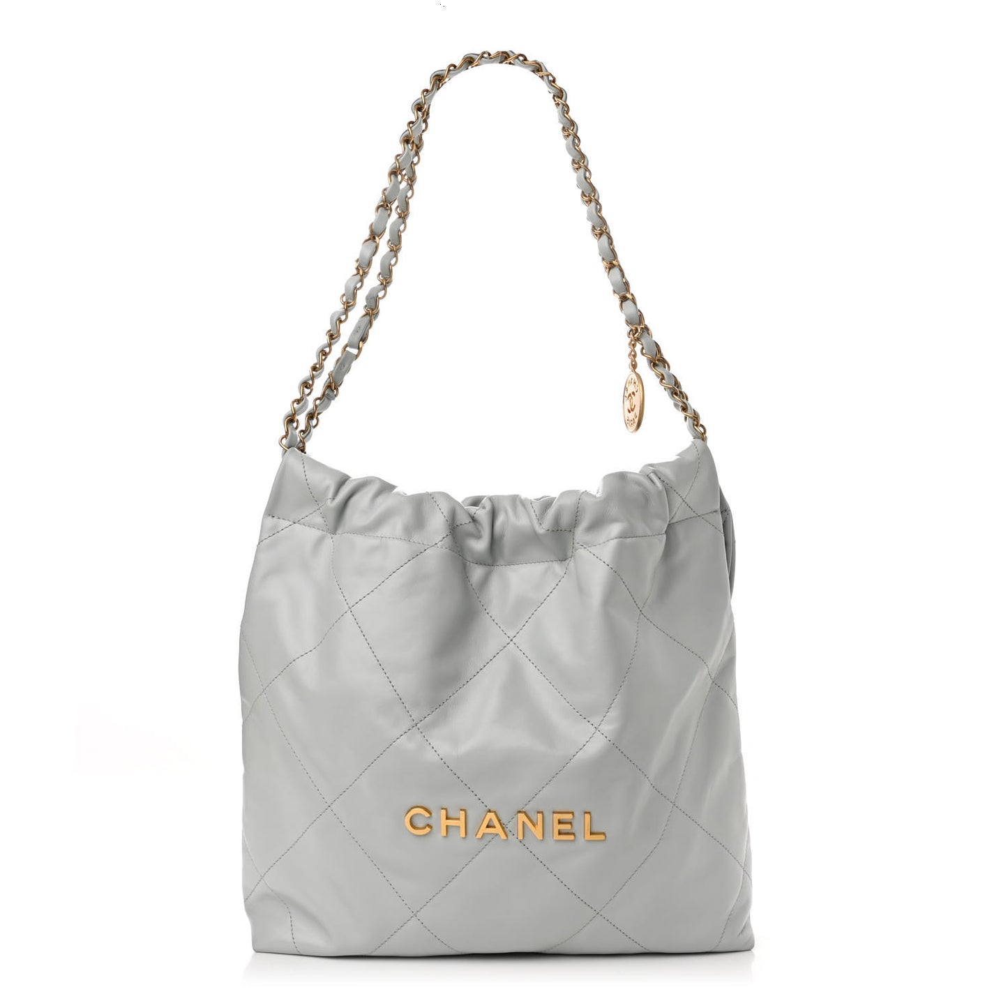 Shiny Calfskin Quilted Small 22 Light Blue