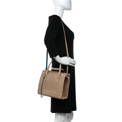 Salvatore Ferragamo Hammered Calfskin Double Handle Small Amy Tote Beige Blue 2 of 11
