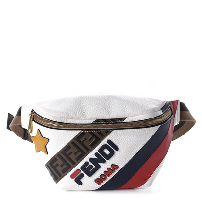 Fendi X FILA Cuoio Romano Vitello Century Mania Stars Belt Bag White Ice Ebano Multicolor 1 of 9