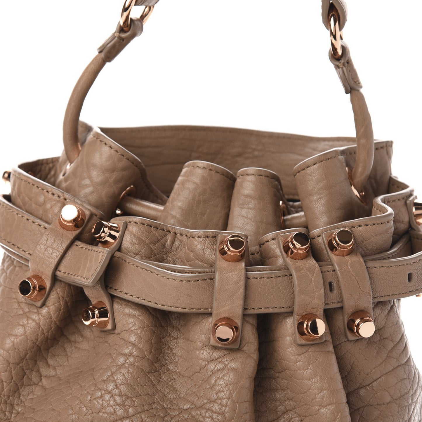 Pebbled Lambskin Diego Bucket Bag Latte