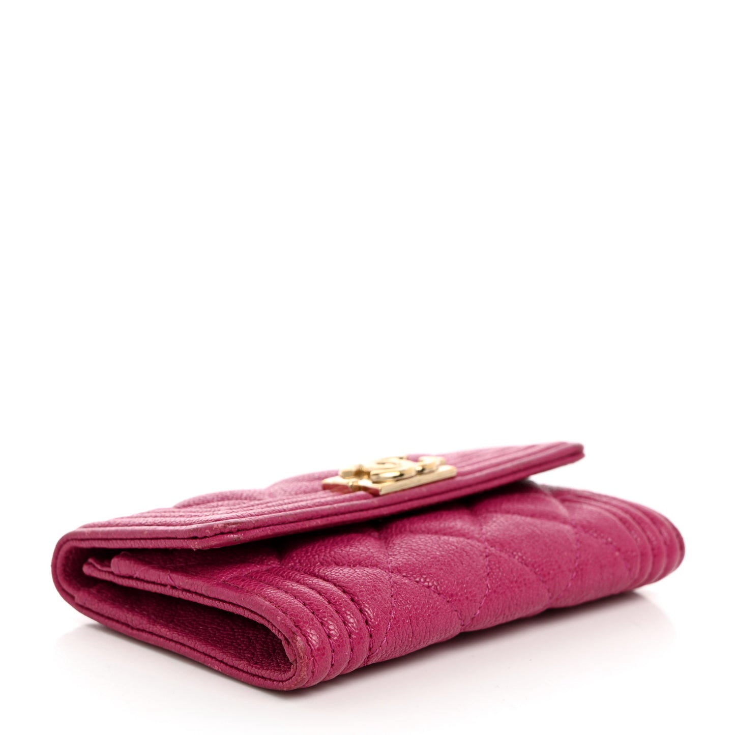Caviar Quilted Boy Card Holder Wallet Fuchsia