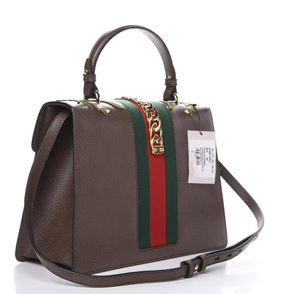 Gucci Calfskin Embroidered Medium Sylvie Top Handle Bag New Acero Multicolor 3 of 9