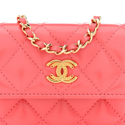 Chanel Shiny Lambskin Quilted Card Holder On Chain Pink 9 of 11