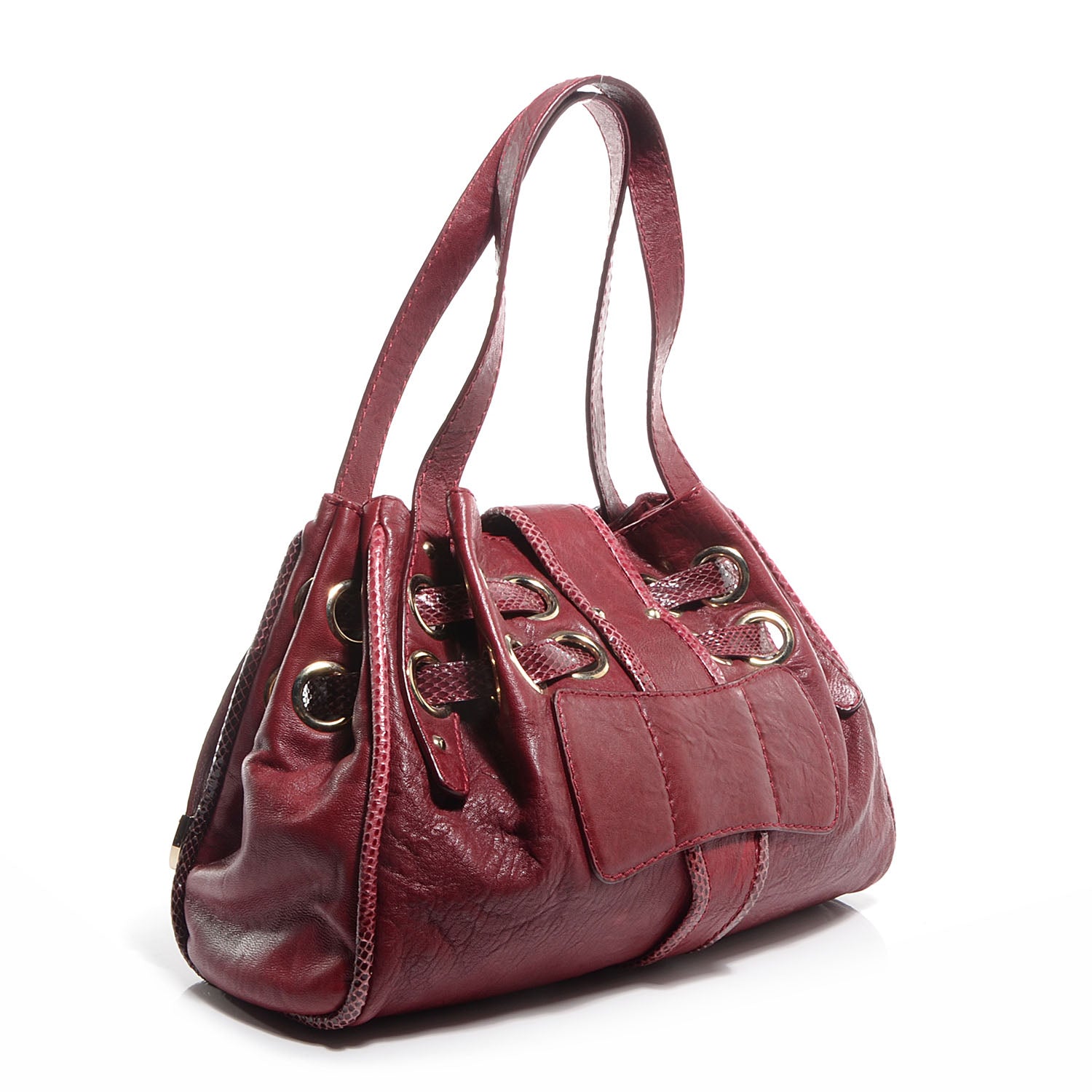 Jimmy Choo Leather Watersnake Trim Medium Riki Burgundy 3 of 8
