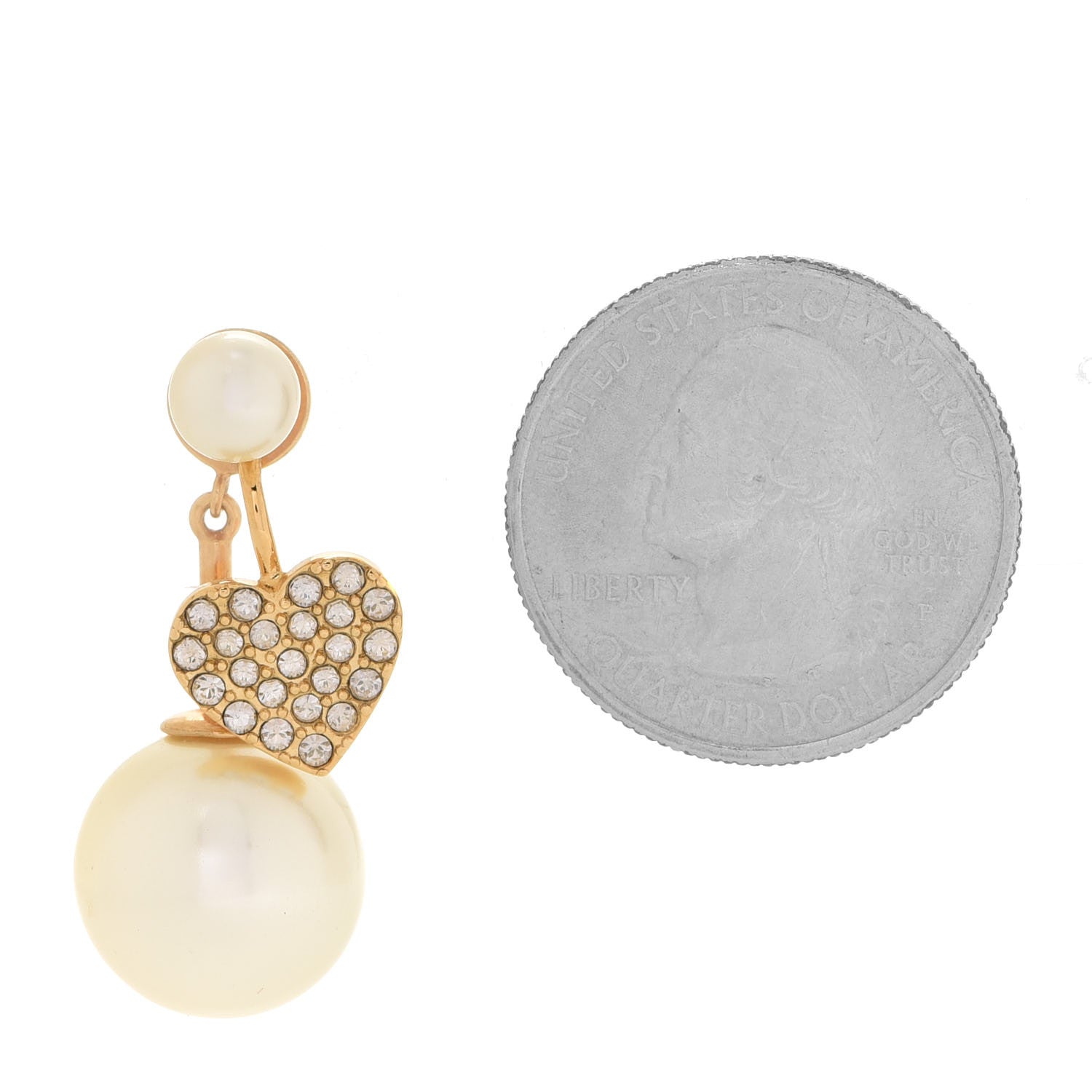 Christian Dior Pearl Crystal Heart Tribal Earring Gold 2 of 5