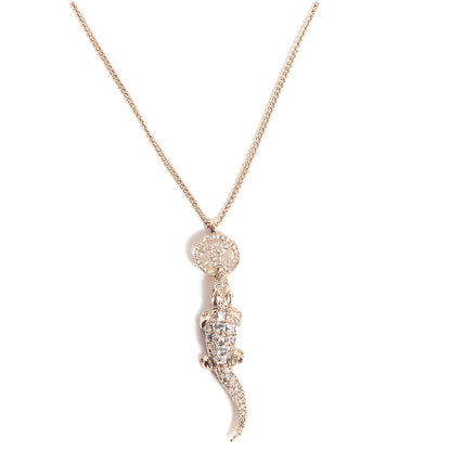 Chanel Crystal CC Alligator Necklace Gold 1 of 5