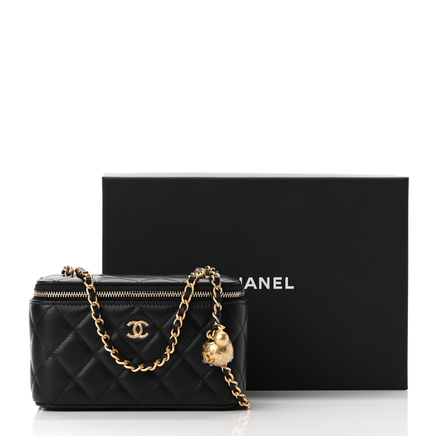 Chanel Lambskin Quilted Small Pearl Crush Vanity Case With Chain Black 13 of 13