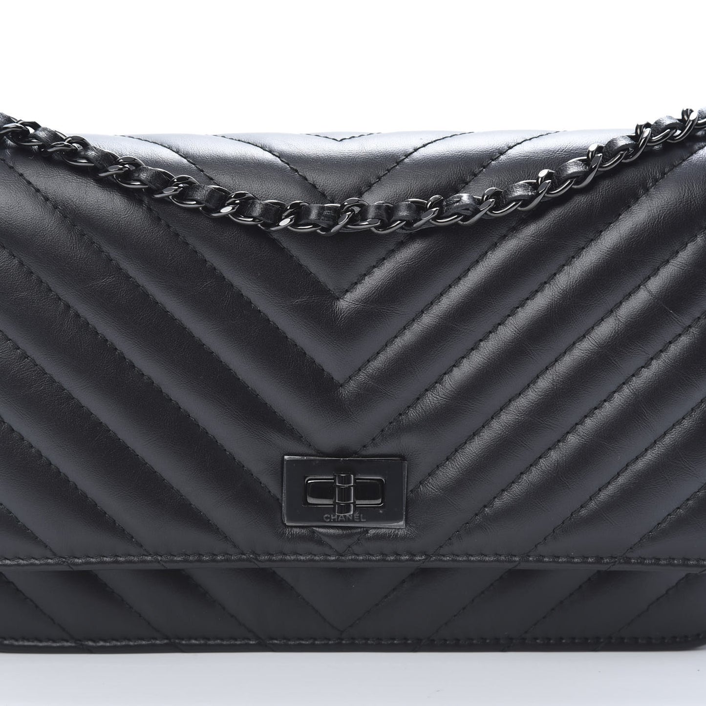 Aged Calfskin Chevron Quilted Reissue Wallet On Chain WOC So Black