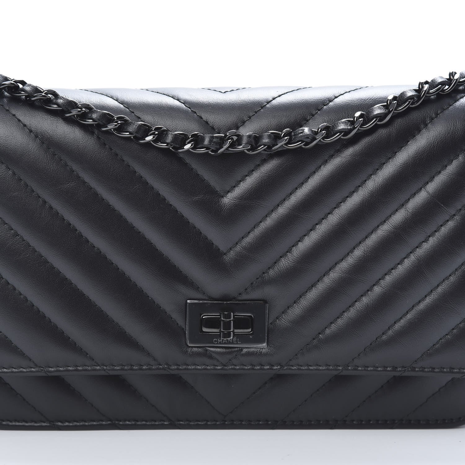 Chanel Aged Calfskin Chevron Quilted Reissue Wallet On Chain WOC So Black 9 of 13