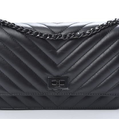 Chanel Aged Calfskin Chevron Quilted Reissue Wallet On Chain WOC So Black 9 of 13