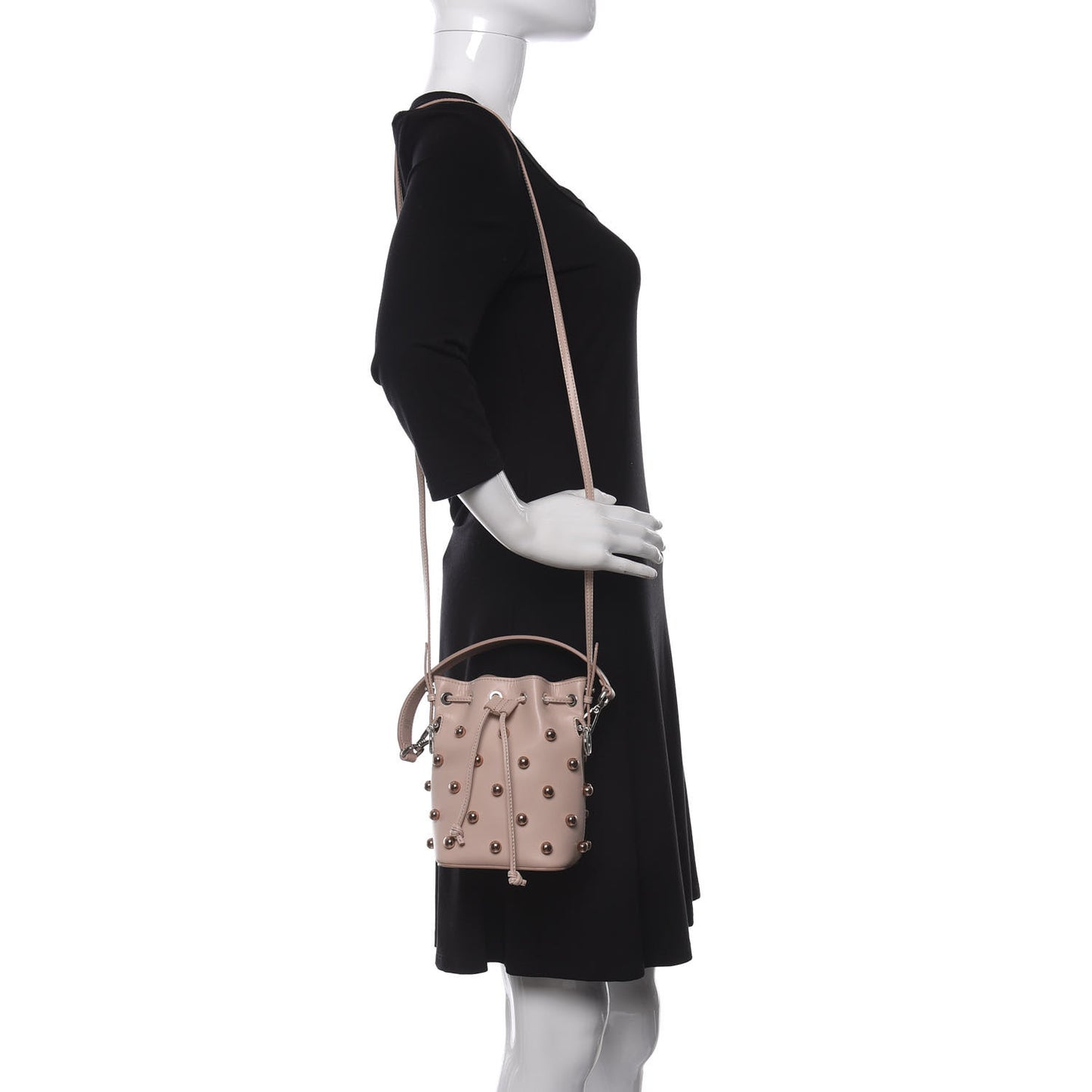 Calfskin Pearl Studded F is Fendi Mini Mon Tresor Bucket Bag Soap