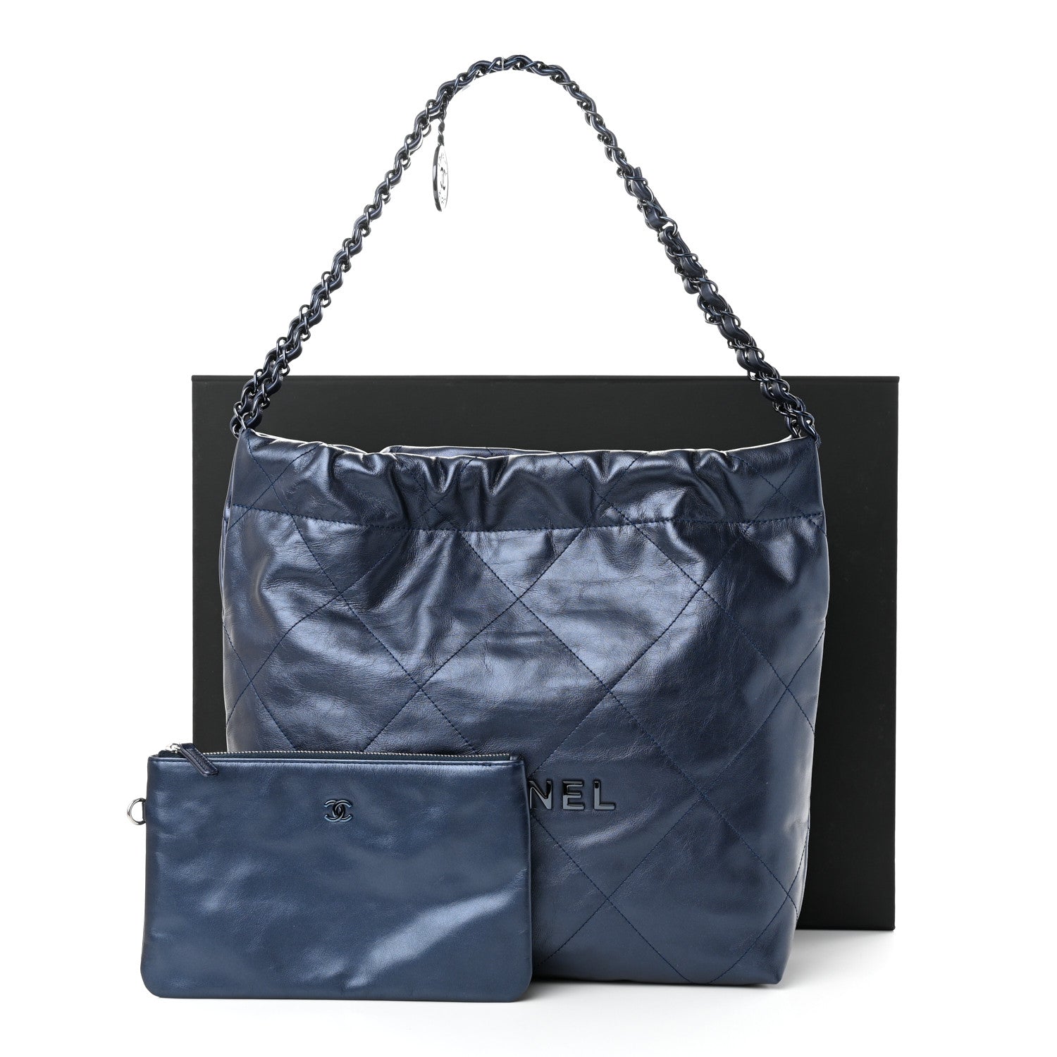 Chanel Metallic Calfskin Quilted Small Chanel 22 Navy Blue 12 of 12