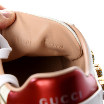 Gucci Calfskin Removable Crystals Bee Embroidered Ace Platform Sneakers 36 White 10 of 11