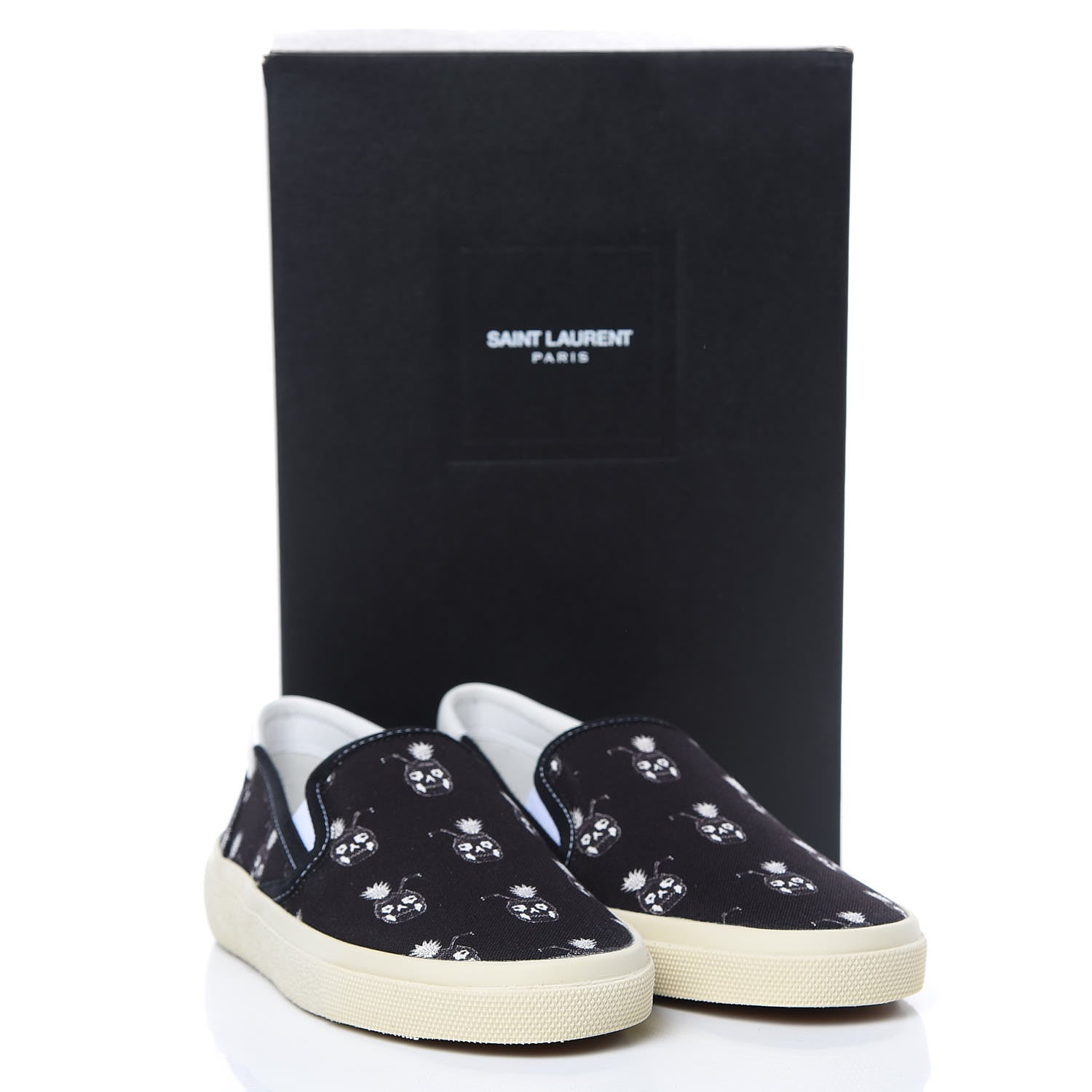 Saint Laurent Canvas Solaris Pinaskullada Skate Slip On Sneakers 38 Black White 10 of 10