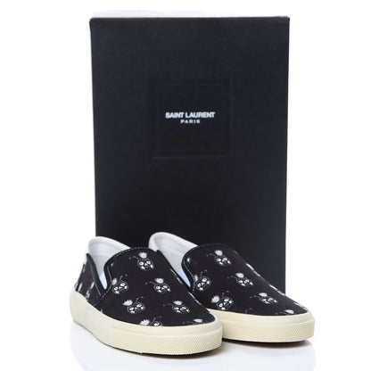 Saint Laurent Canvas Solaris Pinaskullada Skate Slip On Sneakers 38 Black White 10 of 10
