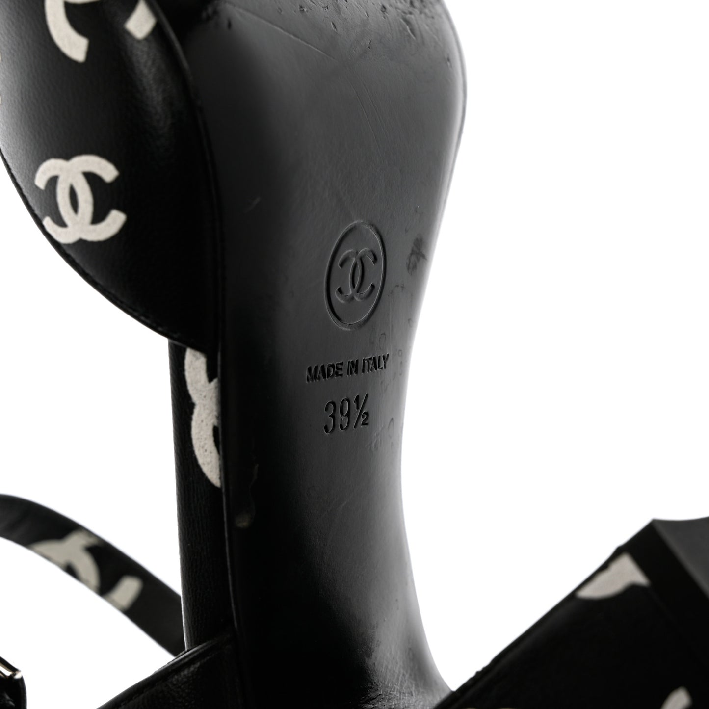 Printed Lambskin CC Sandals 39.5 Black White