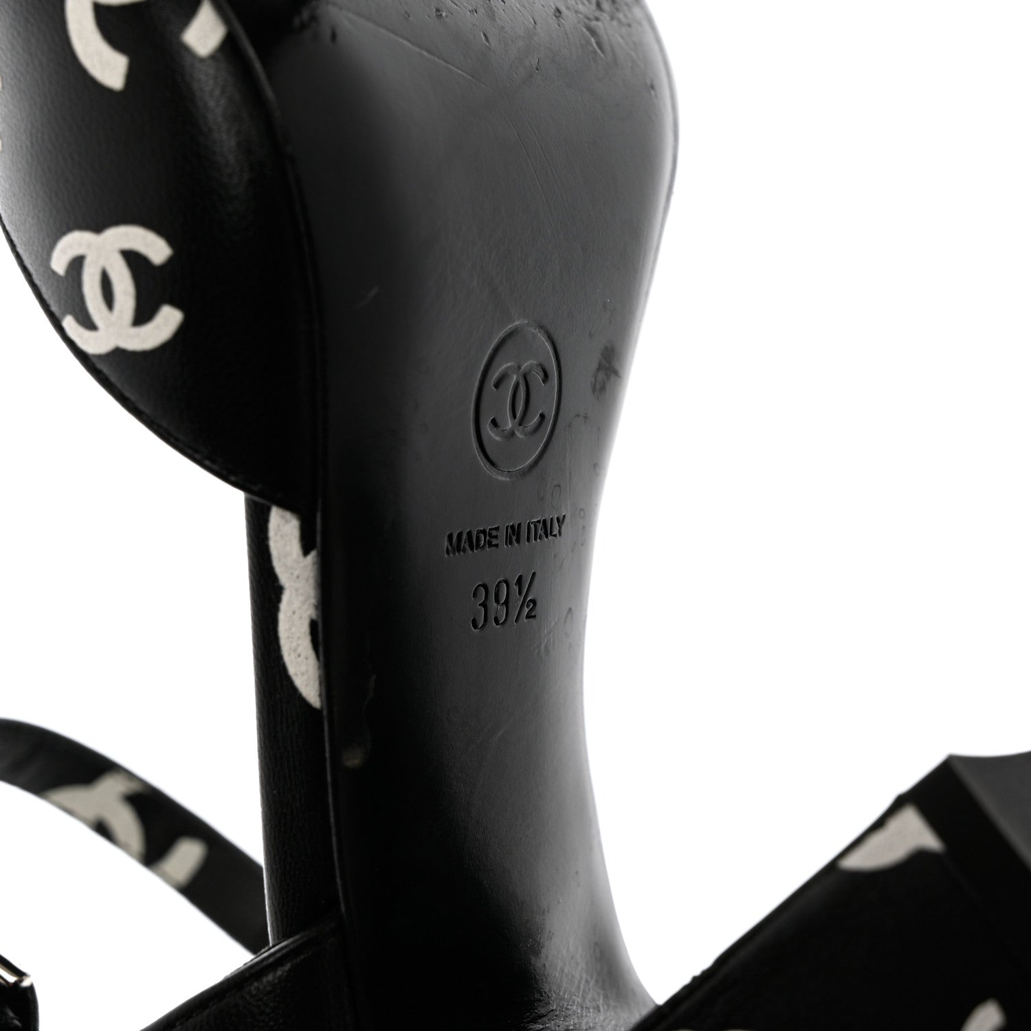 Chanel Printed Lambskin CC Sandals 39.5 Black White 7 of 11