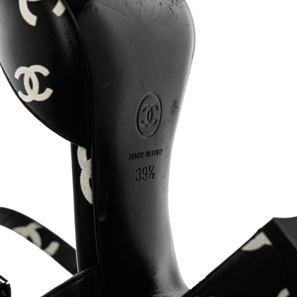 Chanel Printed Lambskin CC Sandals 39.5 Black White 7 of 11