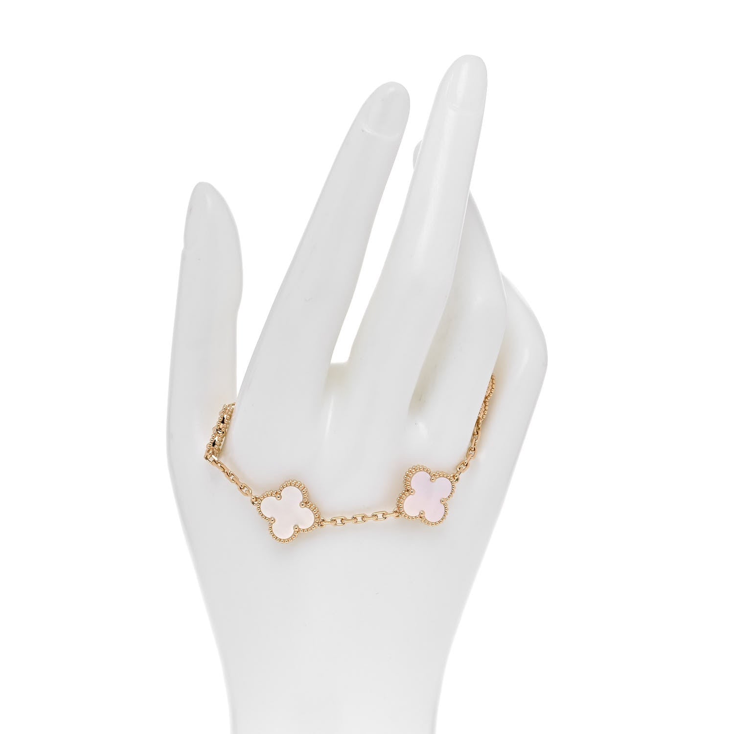 Van Cleef & Arpels 18K Yellow Gold Mother of Pearl 5 Motifs Vintage Alhambra Bracelet 2 of 8