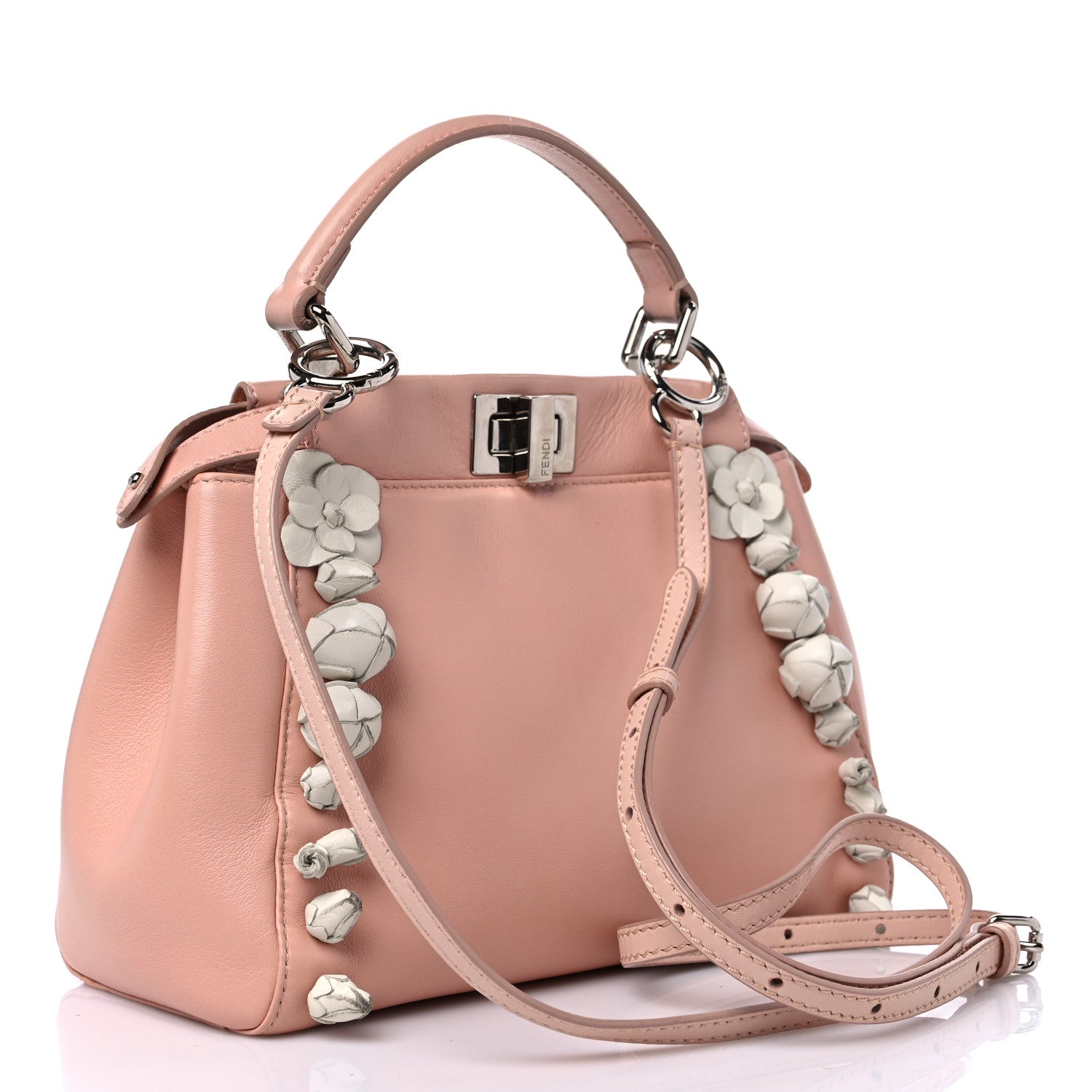 Fendi Nappa Rosebud Mini Peekaboo Iconic Satchel Baby Pink 3 of 9