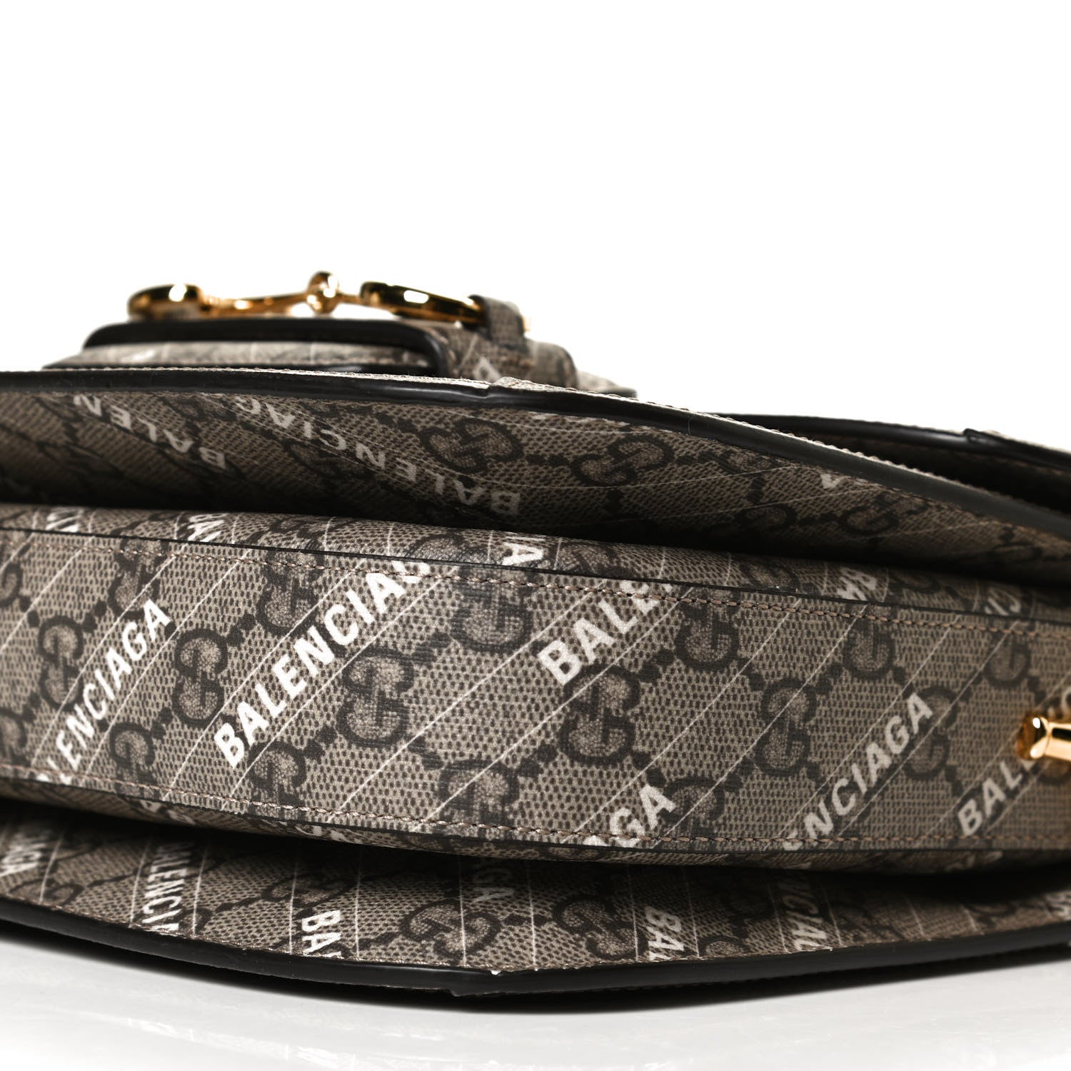 Gucci X BALENCIAGA GG Supreme Monogram Logo Print Horsebit 1955 Shoulder Bag Beige Ebony 11 of 13