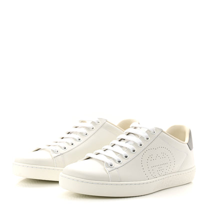 Gucci Calfskin Interlocking G Perforated Womens Ace Sneakers 37.5 White Grey Sky 3 of 10