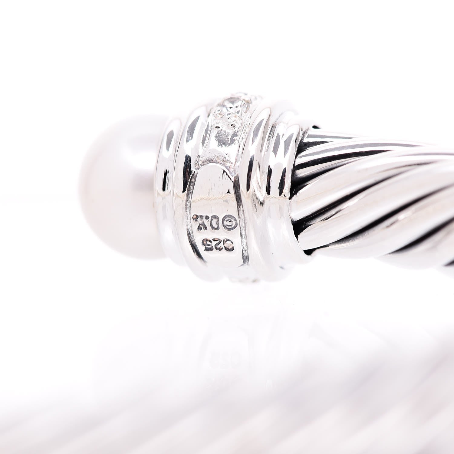David Yurman Sterling Silver Diamond Pearl 7mm Cable Classics Bracelet 5 of 6