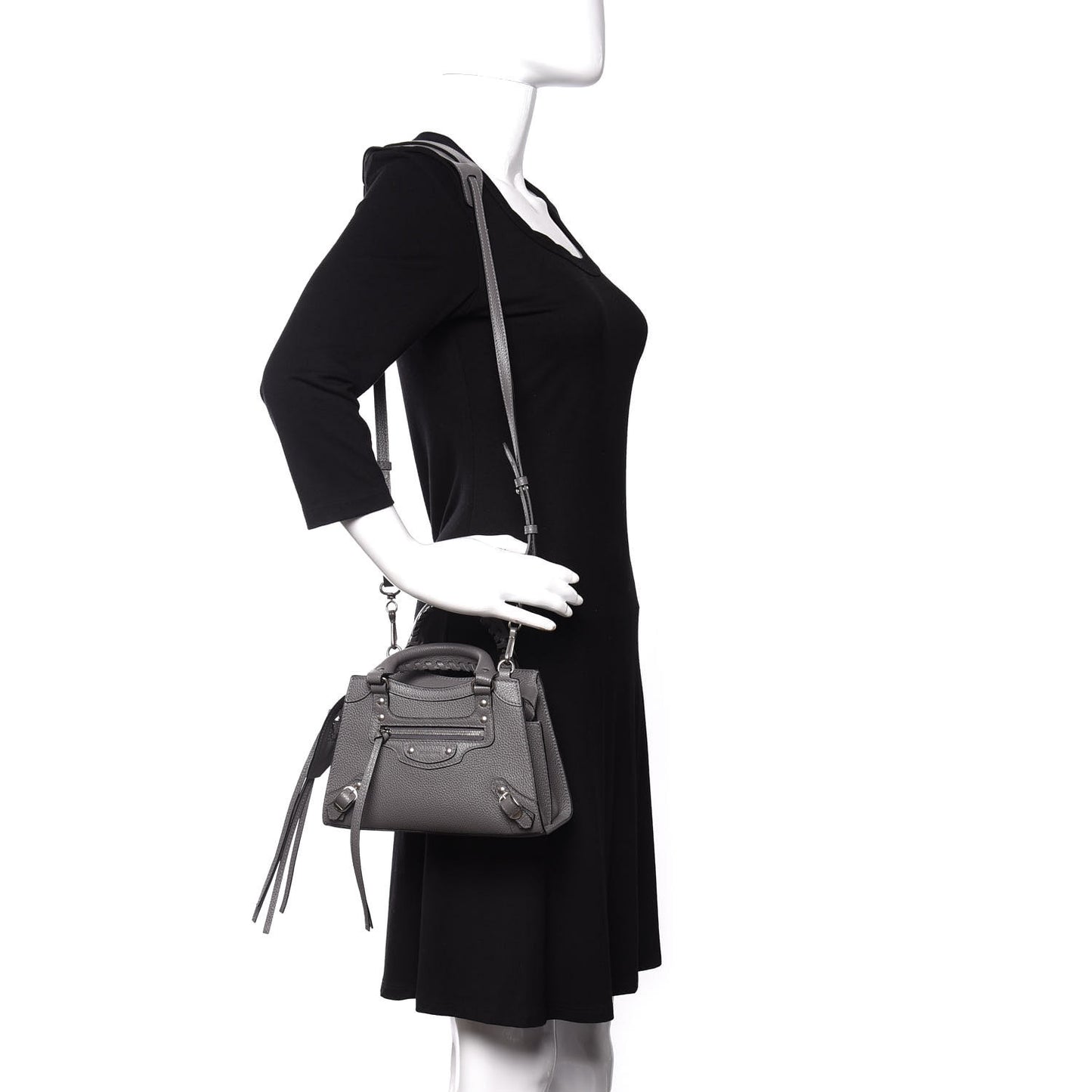 Grained Calfskin Neo Classic Silver Hardware Mini City Dark Grey