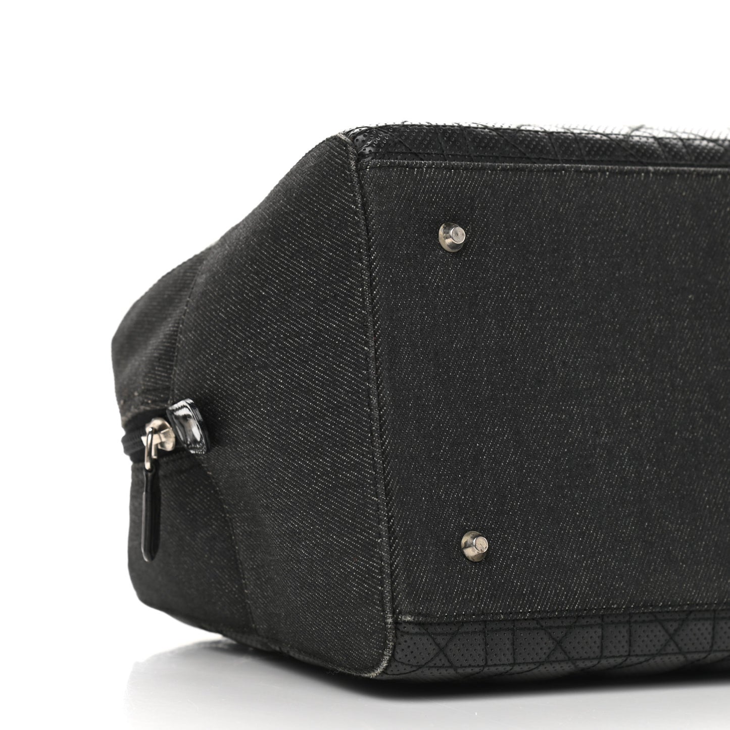 Denim Patent Perforated Cannage Satchel Black