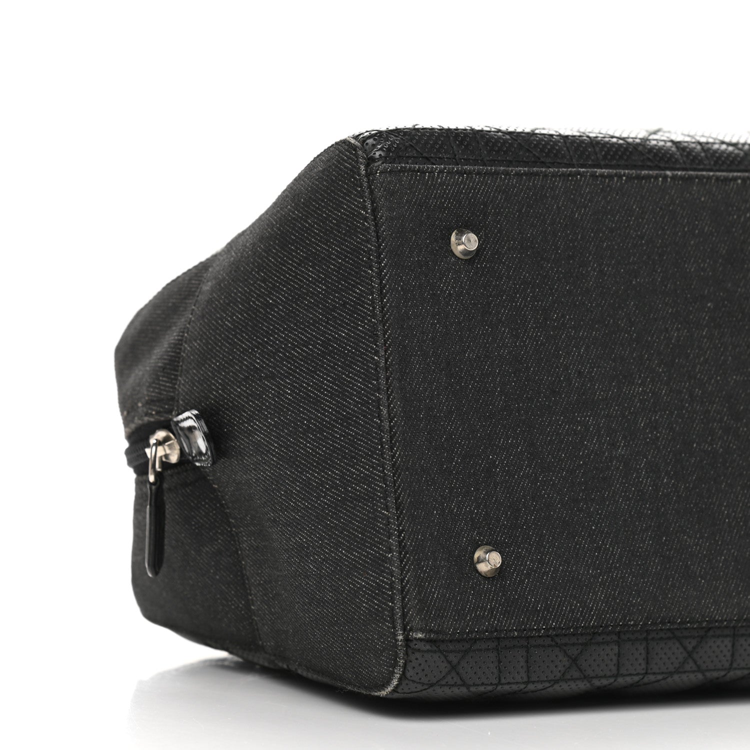 Christian Dior Denim Patent Perforated Cannage Satchel Black 8 of 14