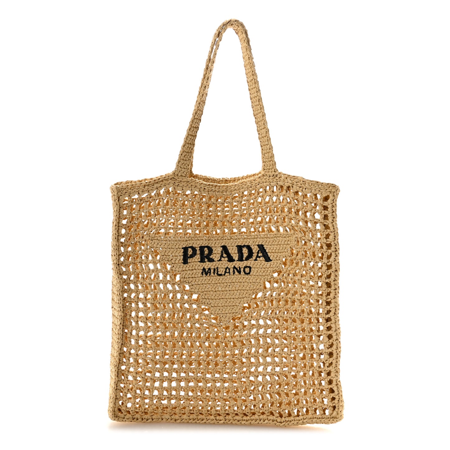 Yarn Raffia Effect Crochet Logo Embroidered Tote Bag Naturale