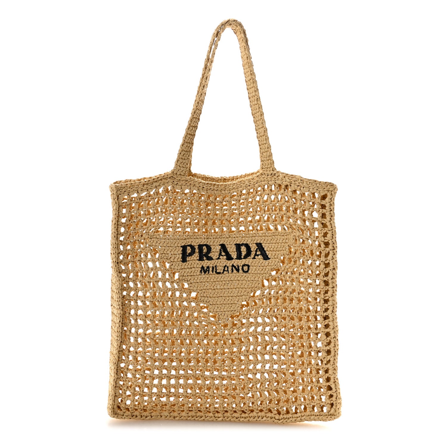 Prada Yarn Raffia Effect Crochet Logo Embroidered Tote Bag Naturale 1 of 10