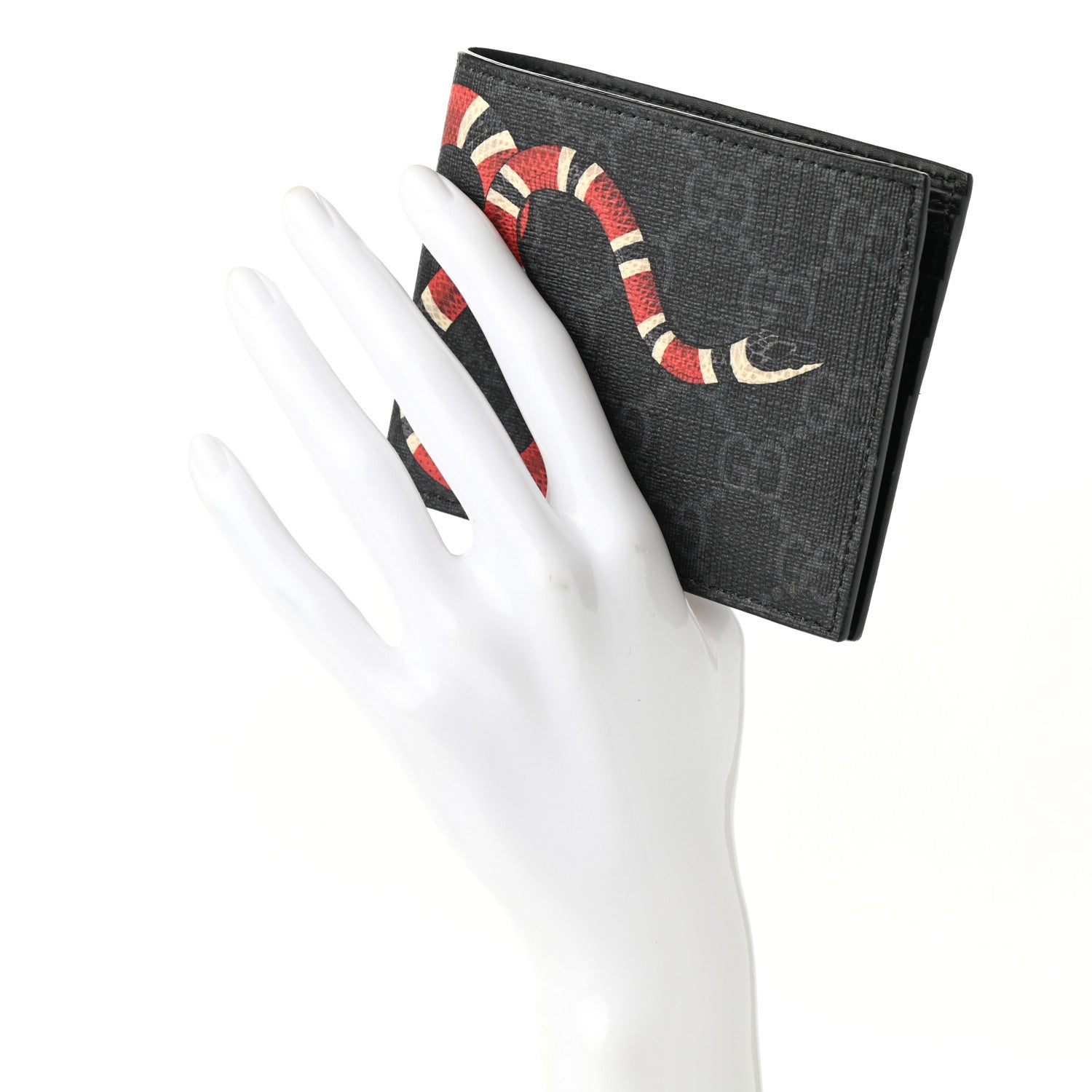 Gucci GG Supreme Monogram Selleria Calfskin Kingsnake Bi-Fold Wallet Black Multicolor 2 of 8