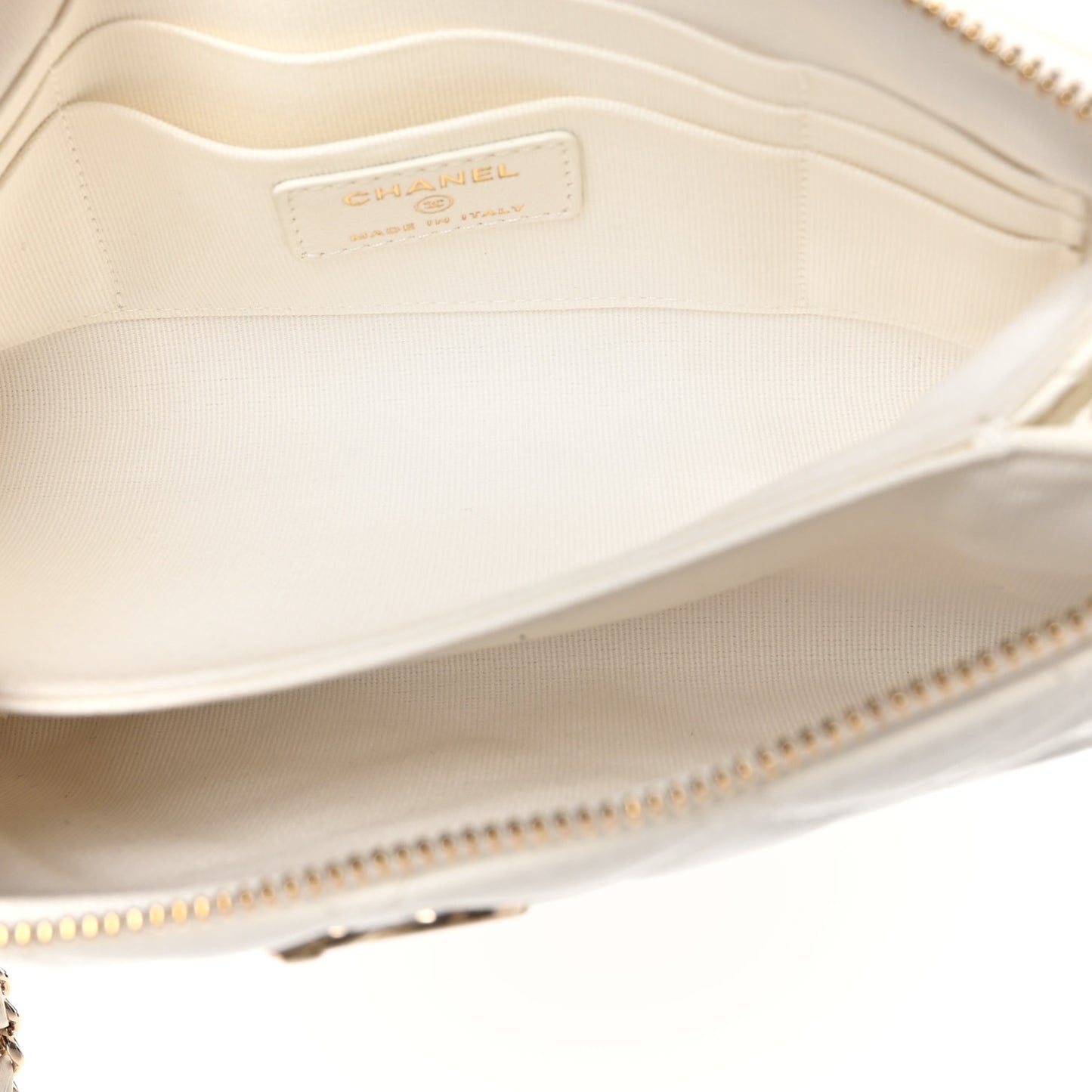 Shiny Crumpled Calfskin Quilted Clutch Bag White