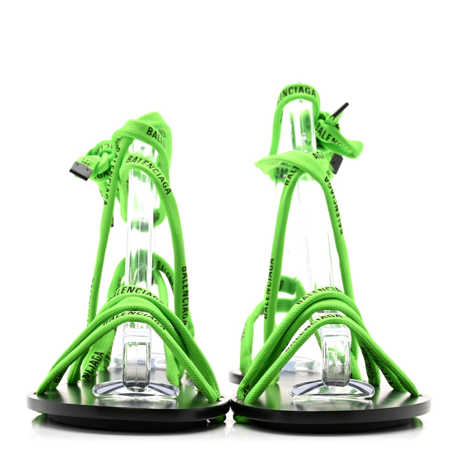 Balenciaga Nylon Calfskin Logo Lace Flat Sandals 37 Neon Green 3 of 8